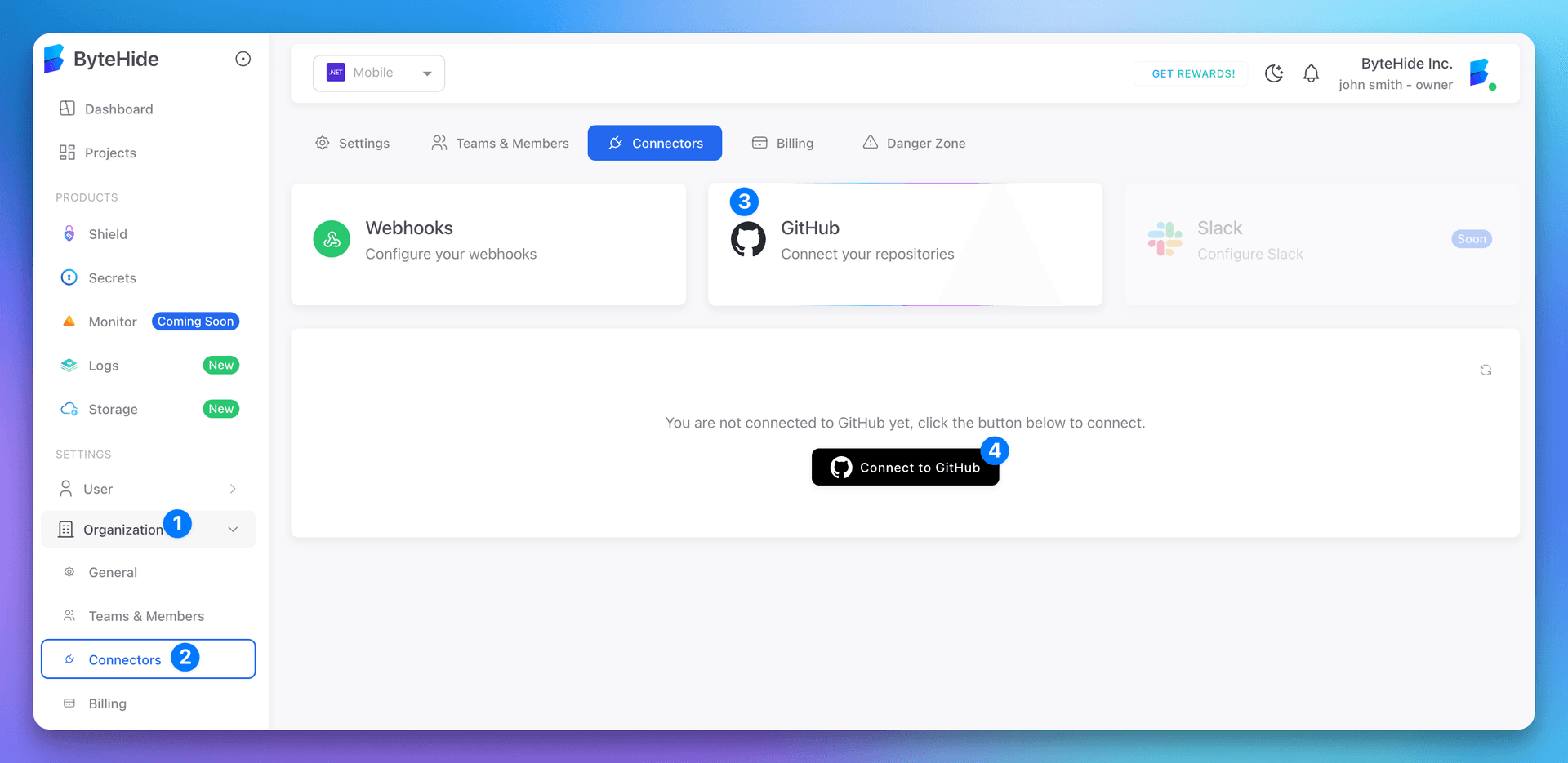 Github connect bytehide