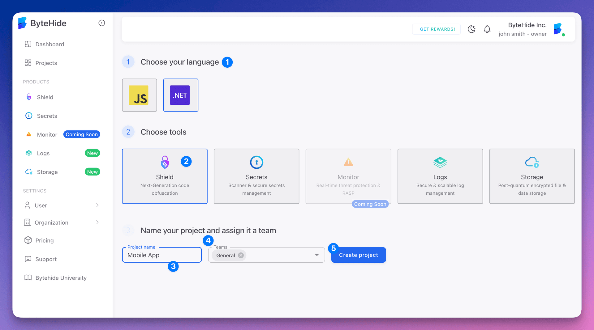 ByteHide Shield Create Project