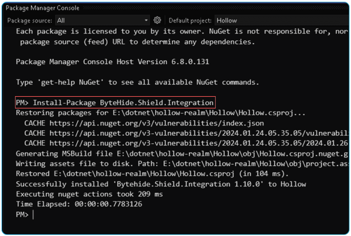 ByteHide Shield terminal installation