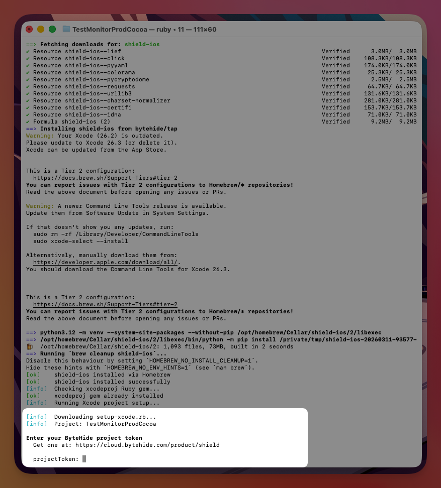 Setup script asking for your project token and creating configuration